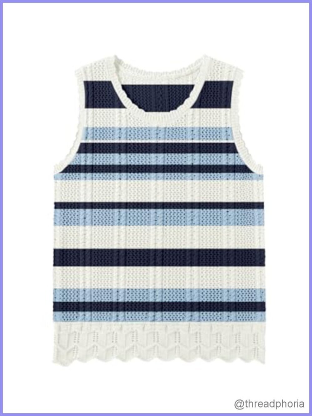 Crochet Sleeveless Sweater Vest Hollow Out Knit Tank Top Crew Neck Asymmetrical